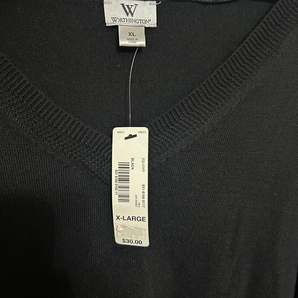 Worthington V-Neck Sweater Women XL Black NEW Cotton Rayon Lightweight Knit Top - Picture 3 of 8